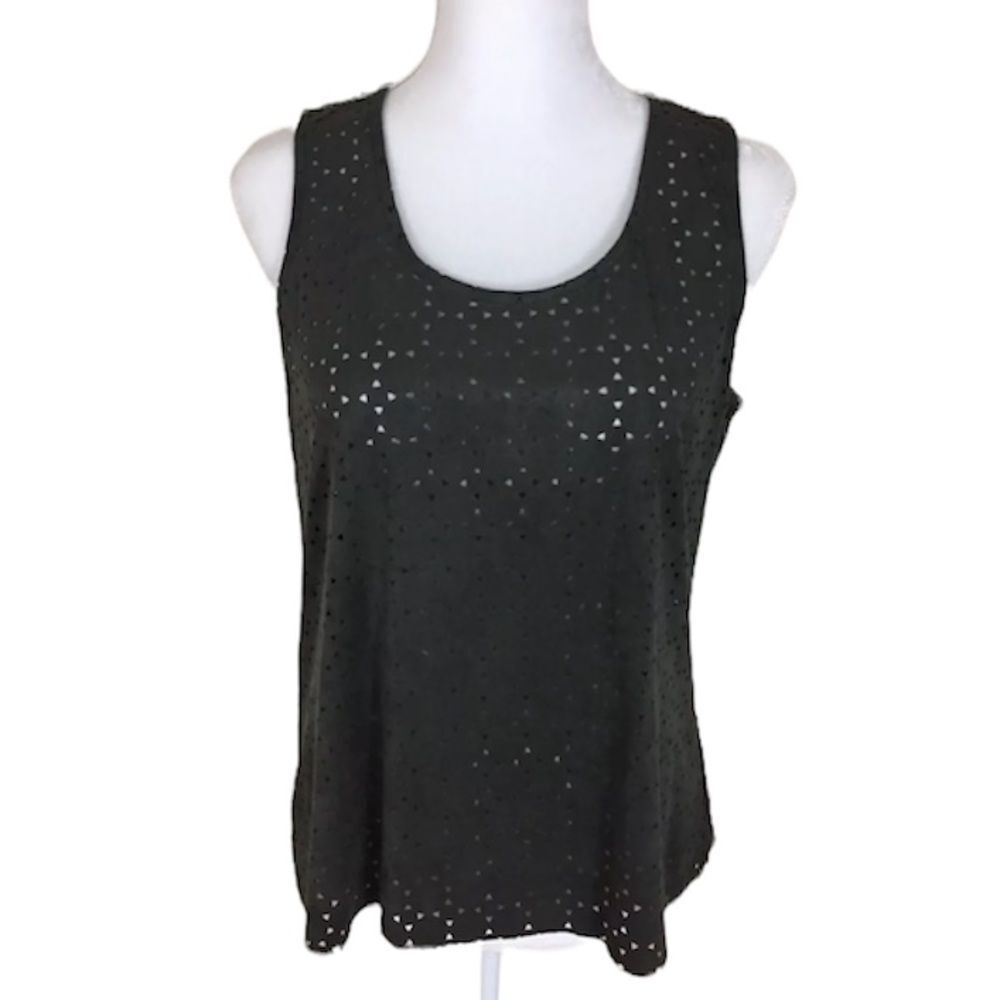 Sans Souci Grey Laser Cut Sleeveless‎ Top Size Large